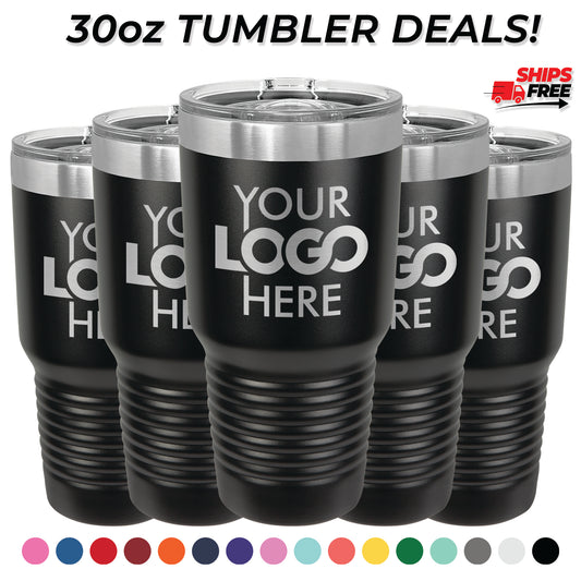 BULK 30oz Stainless Steel Custom Laser Engraved Tumblers With Slider Lid - Free Shipping!