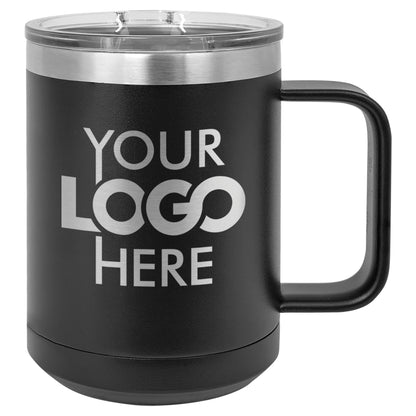 BULK 15oz Stainless Steel Custom Laser Engraved Coffee Mugs With Slider Lid - Free Shipping!