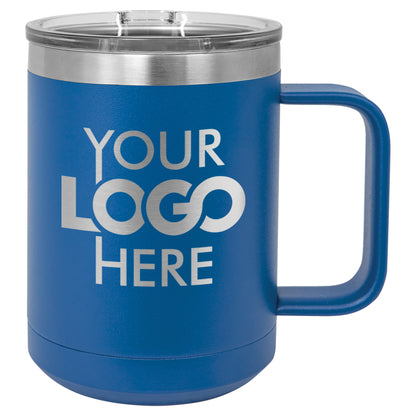 BULK 15oz Stainless Steel Custom Laser Engraved Coffee Mugs With Slider Lid - Free Shipping!