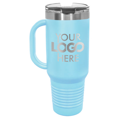 BULK 40oz Stainless Steel Custom Laser Engraved Tumblers With Flip Lid and Handle - Free Shipping!