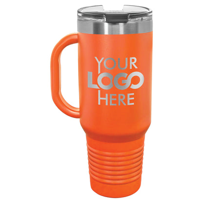 BULK 40oz Stainless Steel Custom Laser Engraved Tumblers With Flip Lid and Handle - Free Shipping!