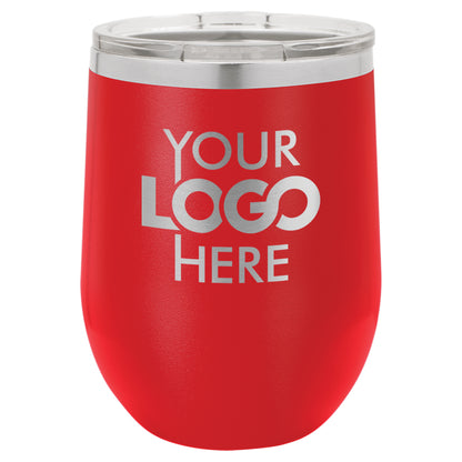 BULK 12oz Stainless Steel Custom Laser Engraved Wine Tumblers With Lid - Free Shipping!