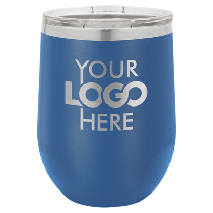 BULK 12oz Stainless Steel Custom Laser Engraved Wine Tumblers With Lid - Free Shipping!