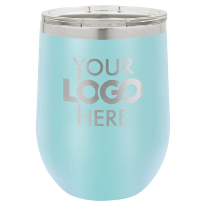 BULK 12oz Stainless Steel Custom Laser Engraved Wine Tumblers With Lid - Free Shipping!