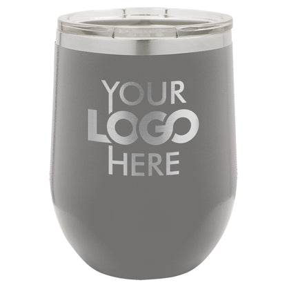 BULK 12oz Stainless Steel Custom Laser Engraved Wine Tumblers With Lid - Free Shipping!