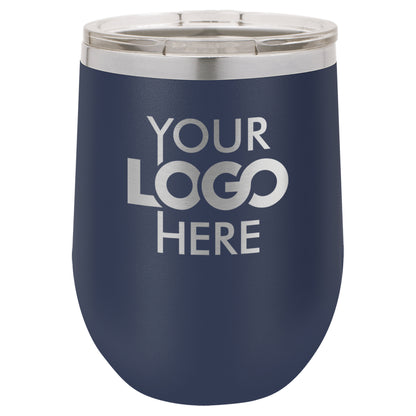 BULK 12oz Stainless Steel Custom Laser Engraved Wine Tumblers With Lid - Free Shipping!