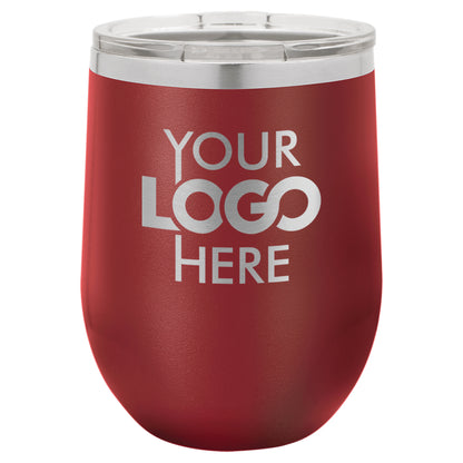 BULK 12oz Stainless Steel Custom Laser Engraved Wine Tumblers With Lid - Free Shipping!