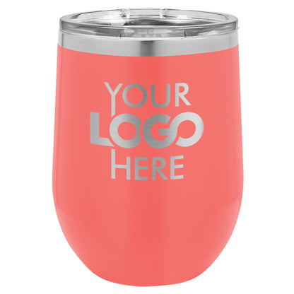 BULK 12oz Stainless Steel Custom Laser Engraved Wine Tumblers With Lid - Free Shipping!