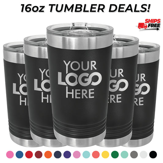 BULK 16oz Stainless Steel Custom Laser Engraved Tumblers With Slider Lid - Free Shipping!