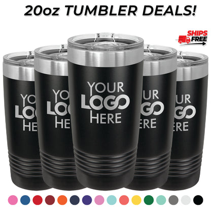 BULK 20oz Stainless Steel Custom Laser Engraved Tumblers With Slider Lid - Free Shipping!